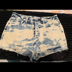 Distressed denim shorts